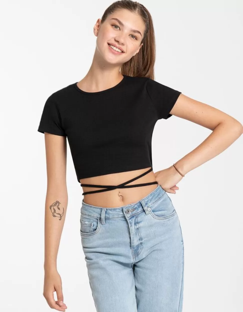 Damen Cropped Shirt - Schnurung-Page One Flash Sale